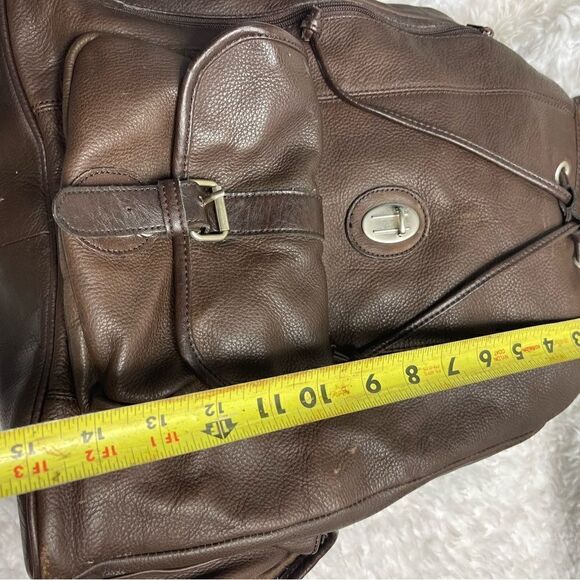 Vintage leather Brown Large Backpack saddle bag. antique tone hardwares. main image 15